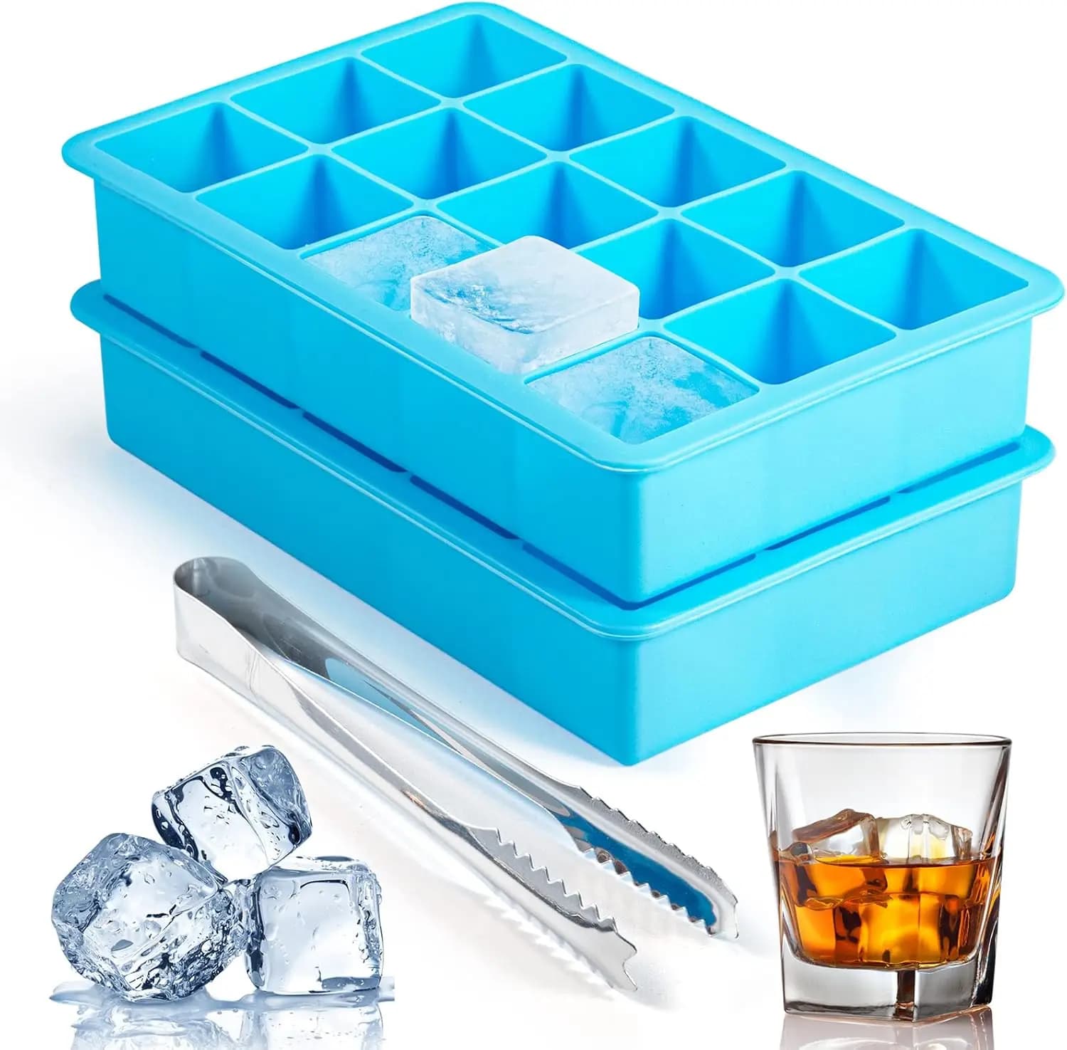 Set di 2 Stampi in Silicone per Cubetti di Ghiaccio, Facili da Sformare, Flessibili per Cocktail e Whisky, Riutilizzabili e Senza BPA