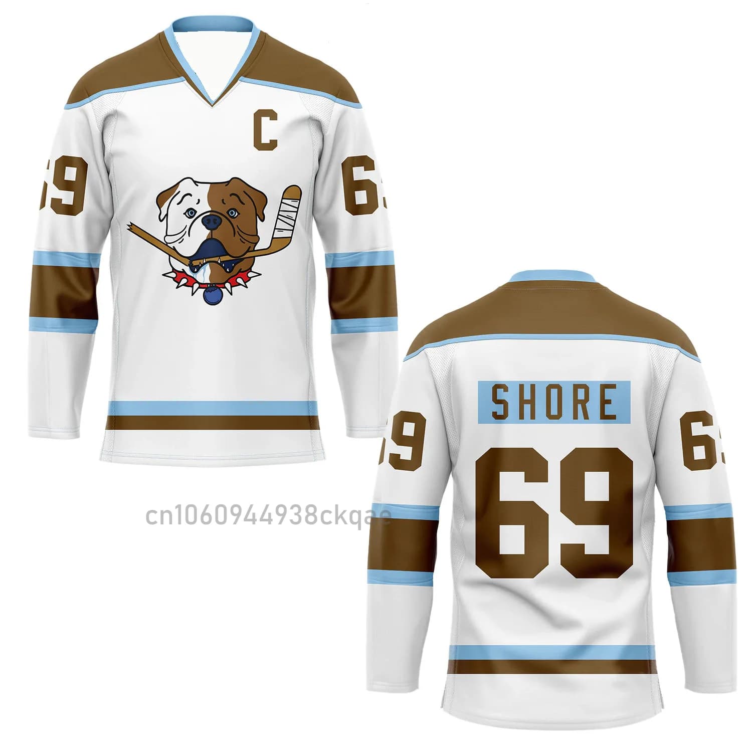 Maglia da hockey dei Sudbury Blueberry Bulldogs Shoresy Shore # 69 Abbigliamento sportivo da uomo e da donna con scollo a V, articoli per fan di programmi televisivi