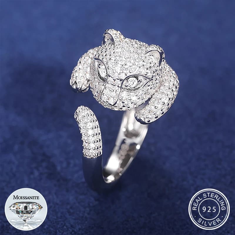 Sparkling Moissanite Diamond Cat Design anelli di apertura per donna uomo originale argento 925 anelli accessori per gioielli da festa regalo