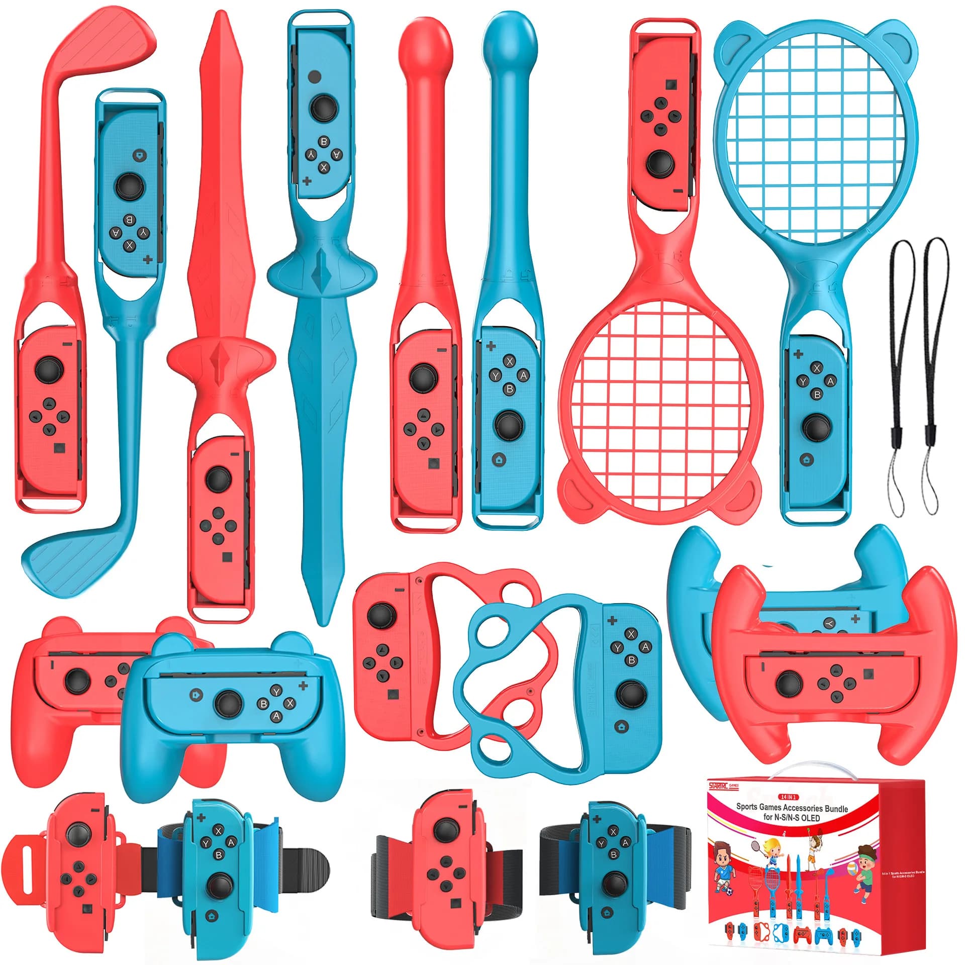 Per Nintendo Switch 2 Kit di accessori sportivi per famiglie 18 in 1 Racchette da tennis/Golf Club/Ruote/Palline da bowling/Spade luminose