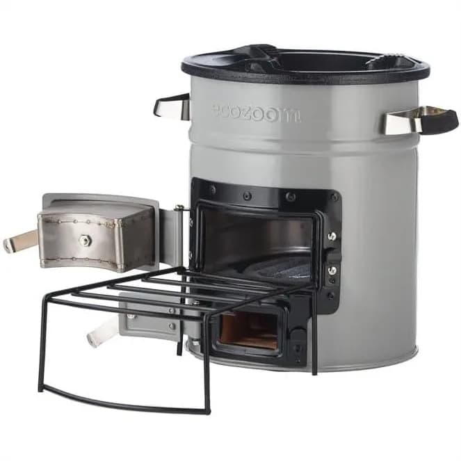 EcoZoom Rocket Stove: Fornello Portatile a Doppia Alimentazione (Legna e Carbone) per Campeggio ed Emergenze, con Corpo Isolato e Rivestimenti Refrattari in Ghisa