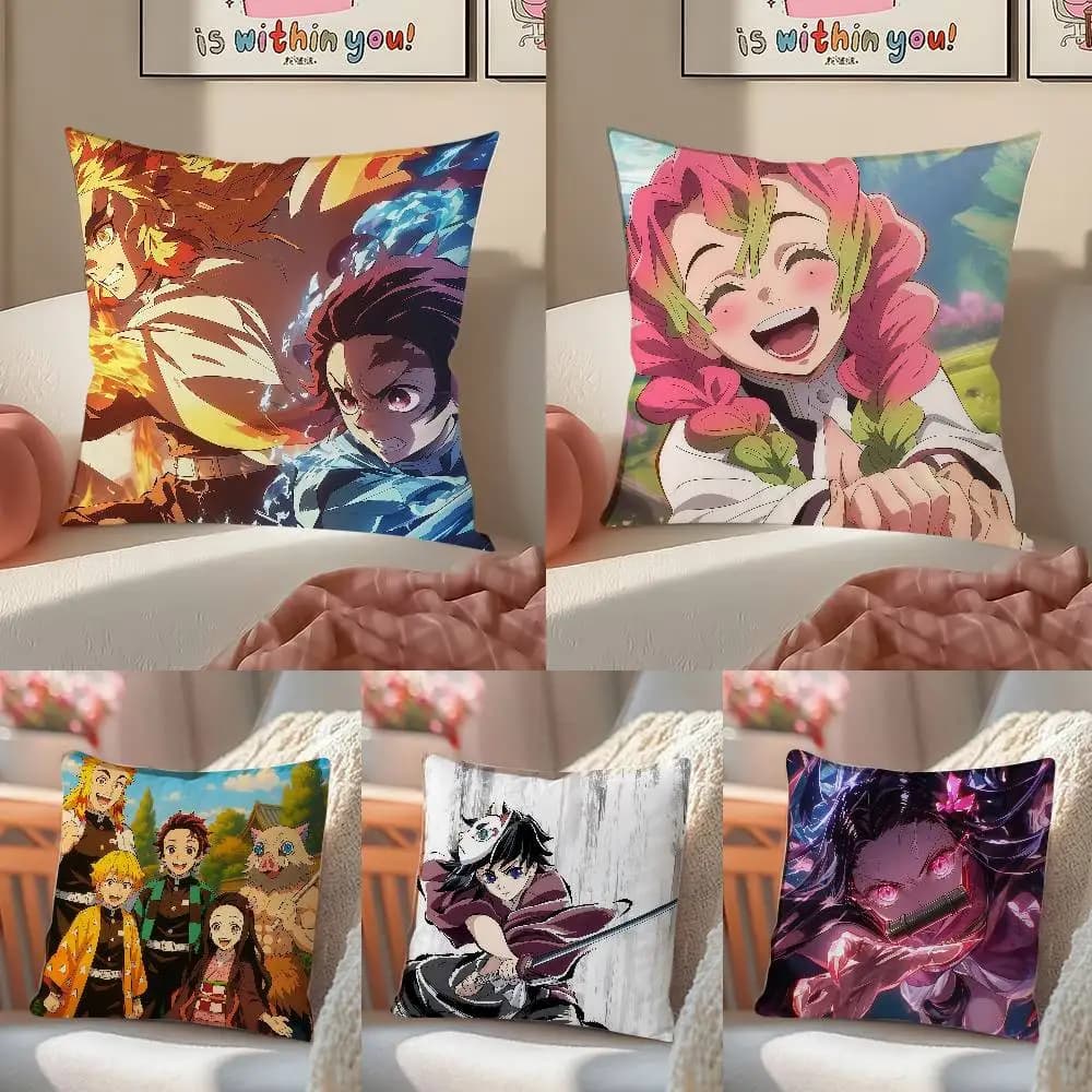 Demon Slayer Anime Characters Plush Pillow Cover Soft Short Plush Cushion Cover For Sofa Bedroom Home Decor Gift