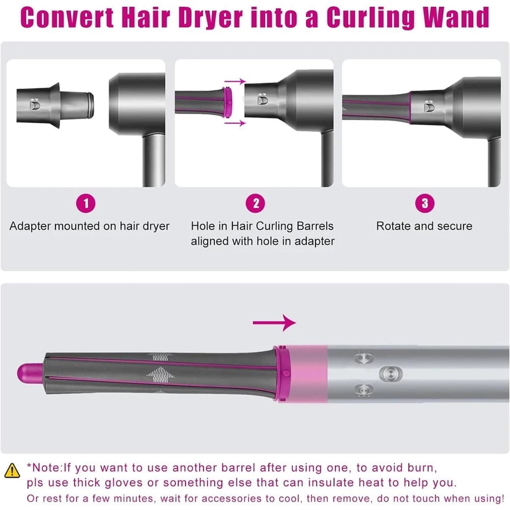 Dyson Supersonic Hair Spare Tools for Hair Dryer - Iron Curlers and Round Brush Attachment, set 5 in 1