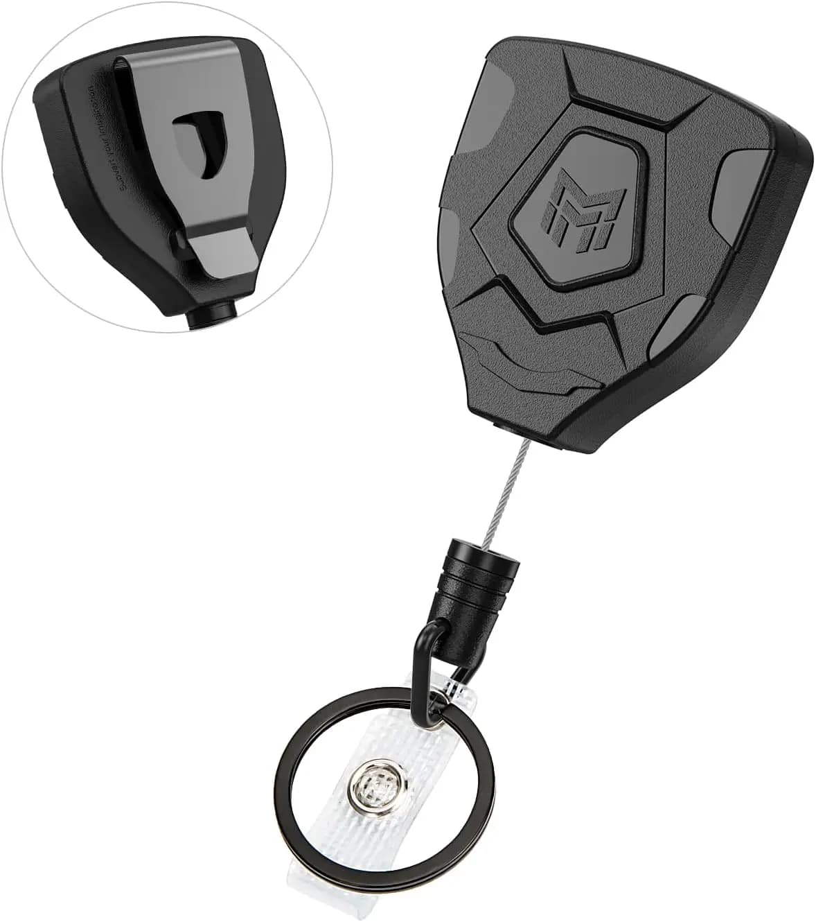 Retractable Keychain with Belt Clip, Badge Door with 9.5 m steel cable, Black 9oz