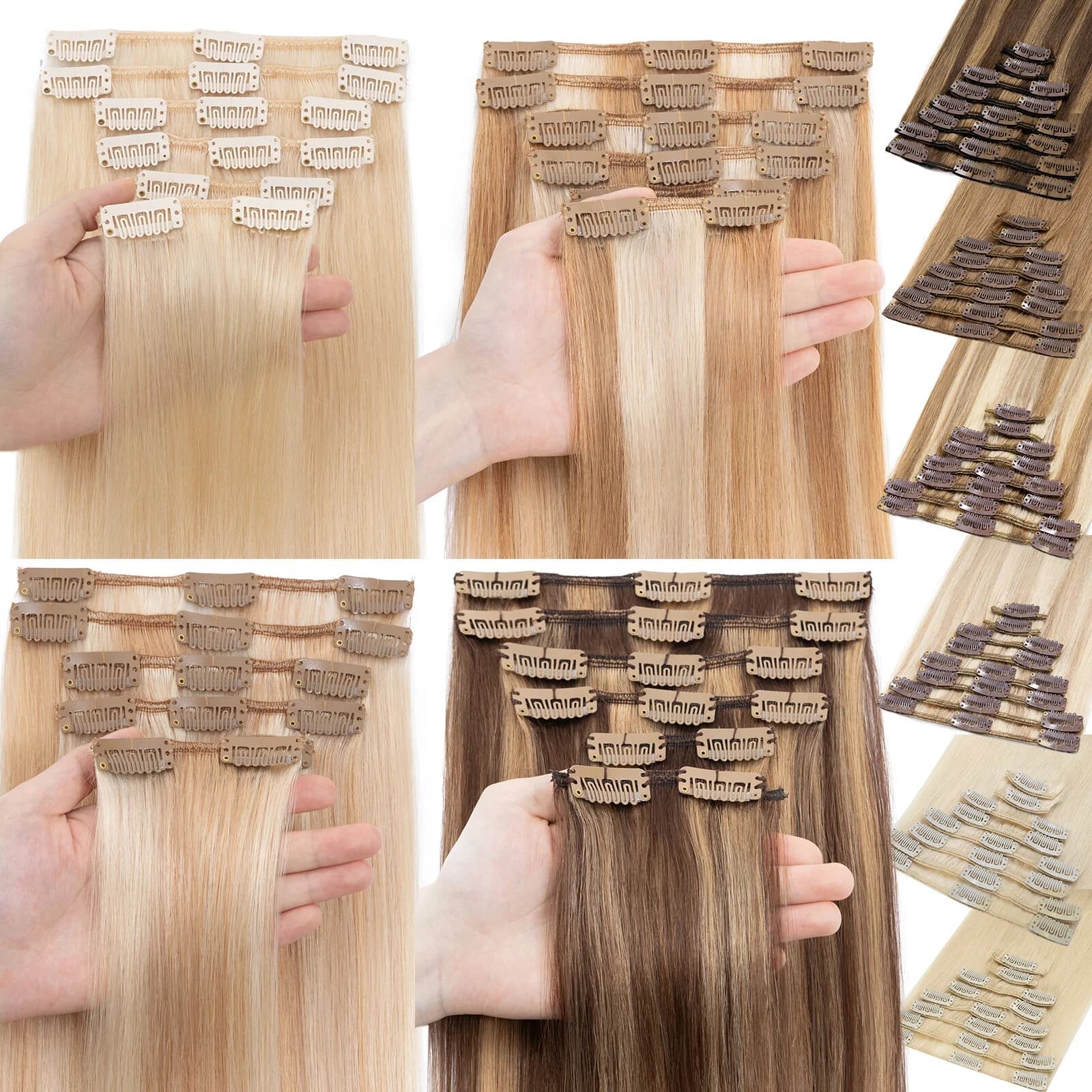 100% Human Hair Clip In Extensions 7pcs Set 12inch Straight Hair Wig #1B Daily Use Wholesale Dropship