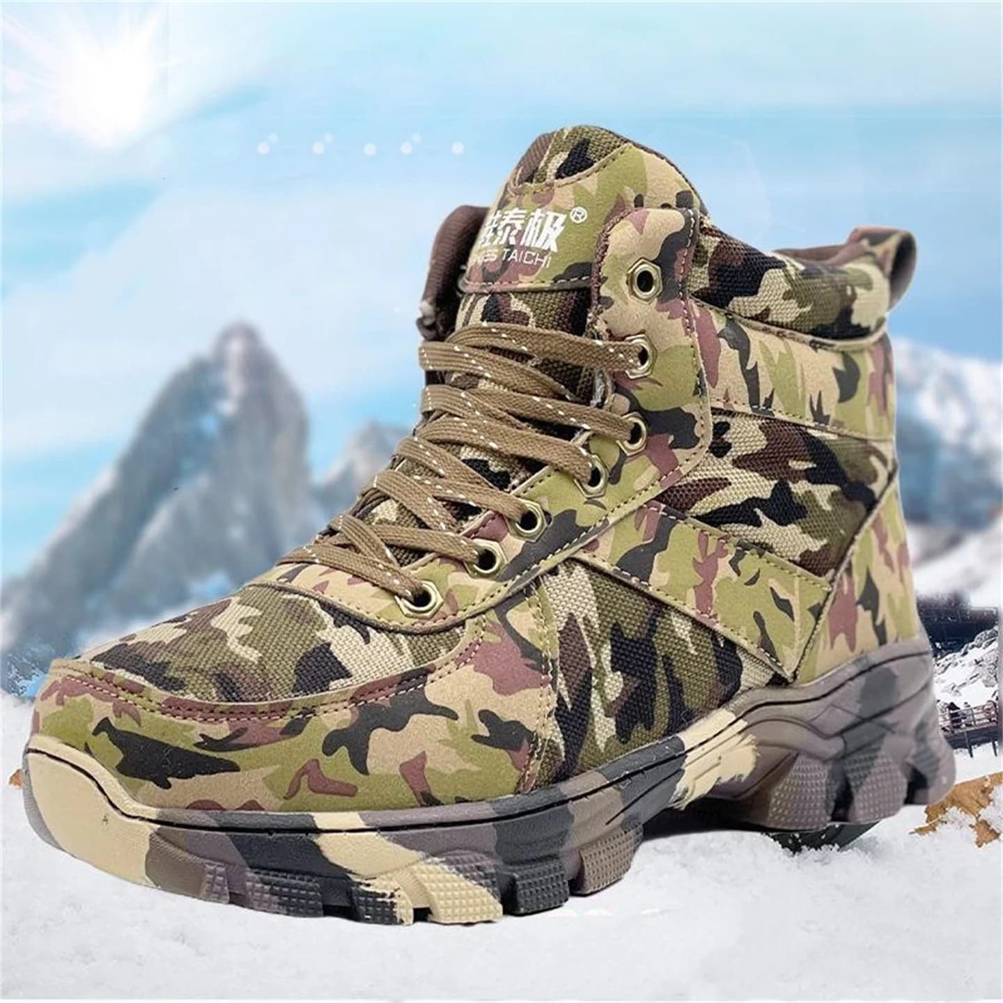 Stivali da caccia mimetici per esterni da uomo invernali Fodera in lana Calde scarpe da neve impermeabili antiscivolo Stivali da alpinismo alti