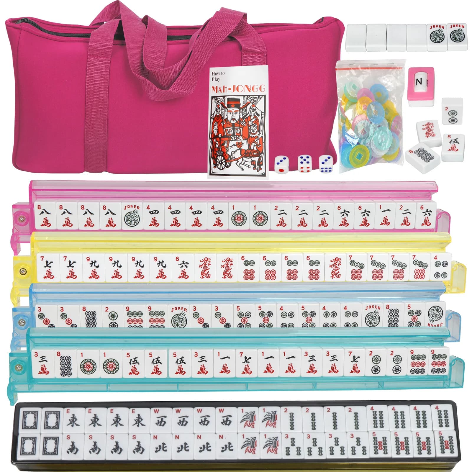 Set da Mahjong Americano da Collezione con 166 Tessere, Supporti e Borsa Morbida
