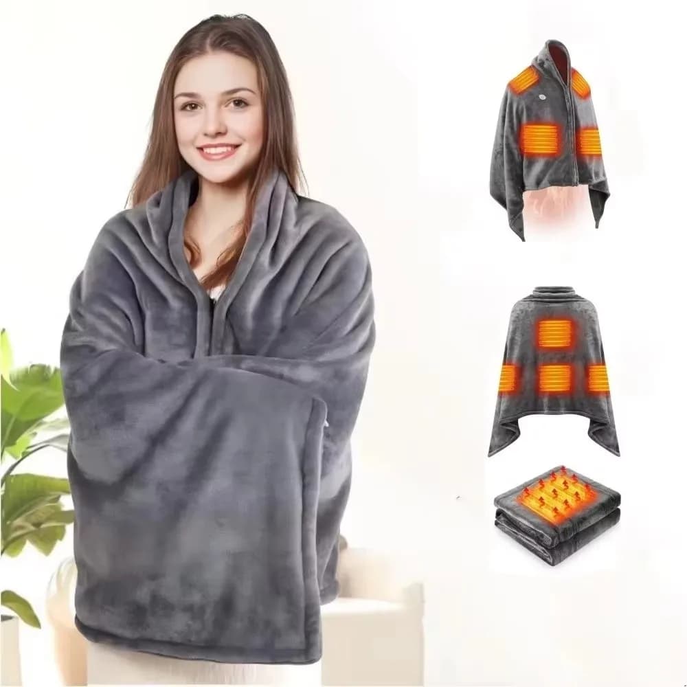 Coperta riscaldante in velluto corallo 8 aree riscaldate Scialle riscaldante USB a riscaldamento rapido Coperte termiche dal design indossabile a 3 livelli riscaldati