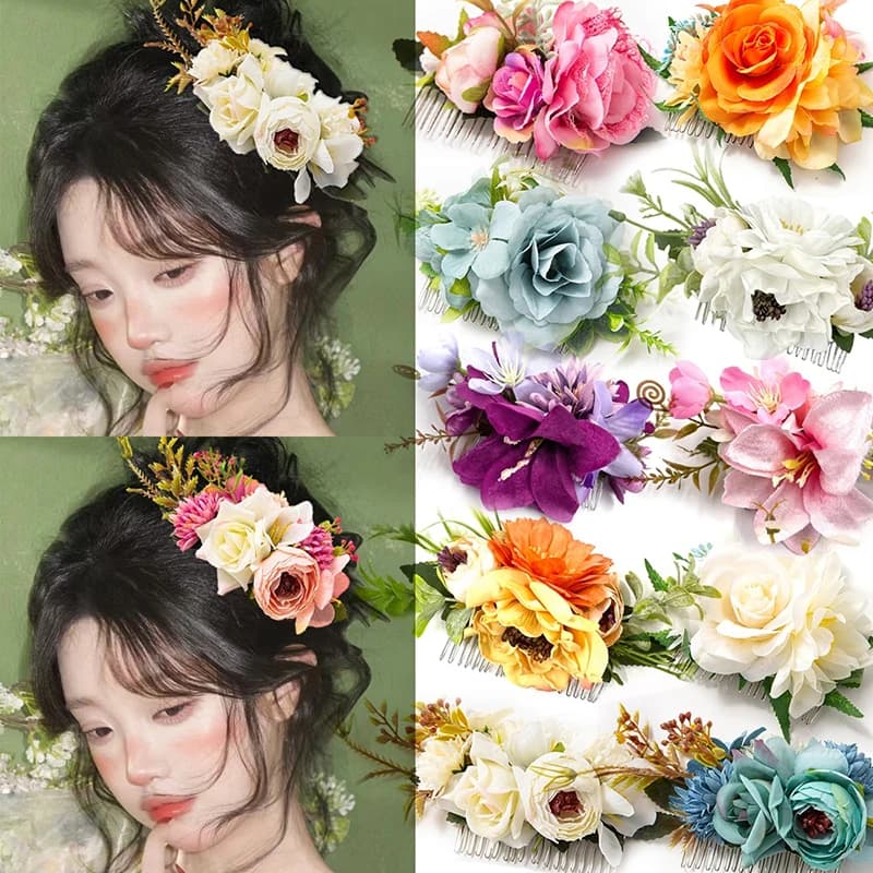 Bohemia Brides Wedding Flower Pettine per capelli Forcina Copricapo da damigella d'onore Pettini per capelli Accessori per capelli per donne Ragazze Forcine floreali