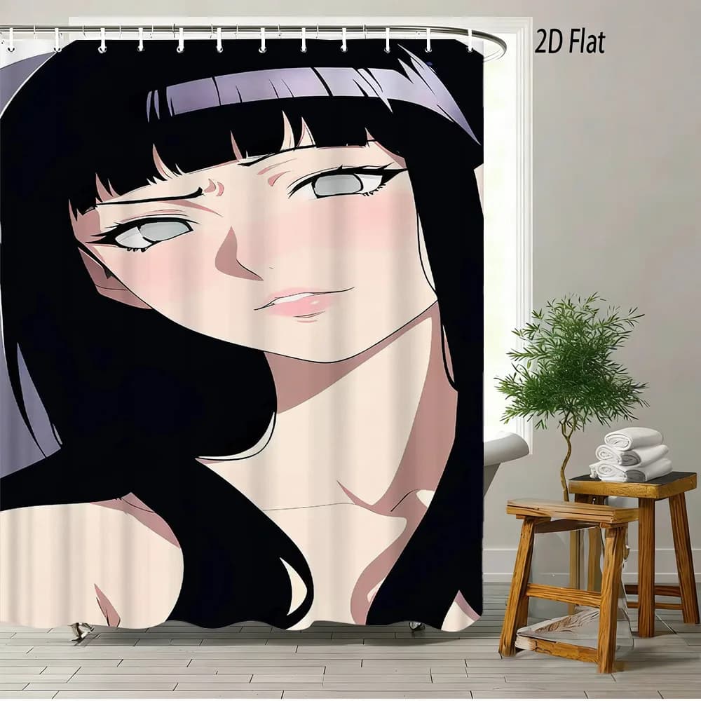 Tenda da Doccia Impermeabile con Stampa 2D del Personaggio Anime Hinata Hyuga per Decorazione Bagno