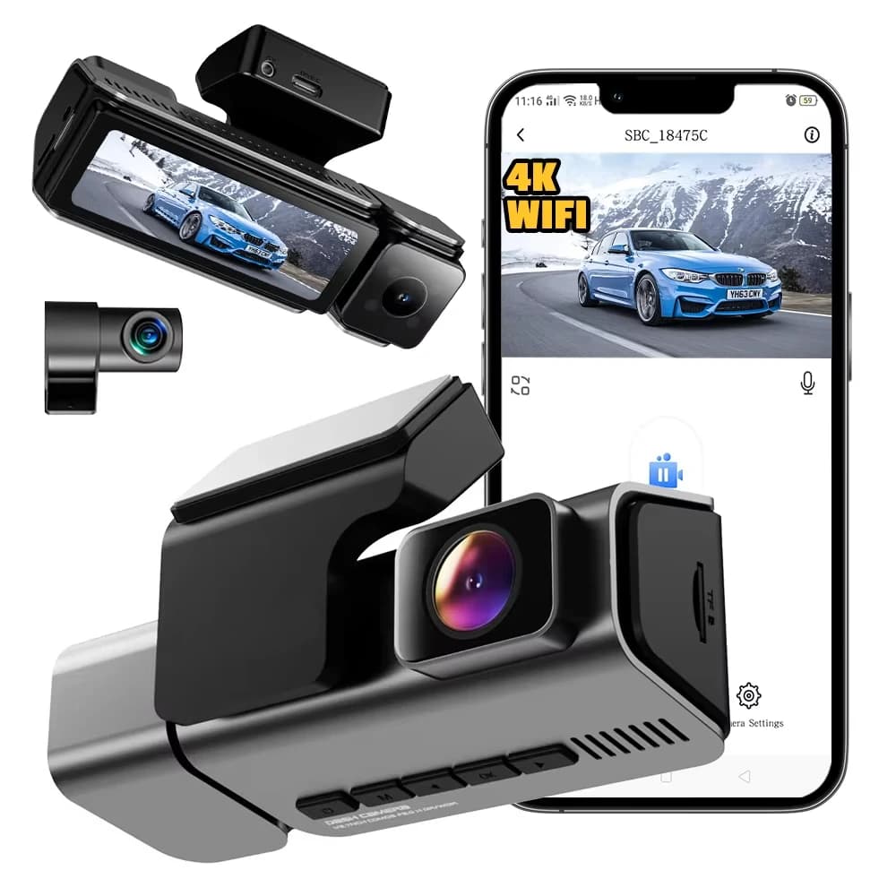 Telecamera da cruscotto GPS a 3 canali 4K con visione anteriore e posteriore, telecamera interna Fisheye 2K, e telecamera posteriore 4K per auto, registrazione video, scatola nera per auto, Dash Cam 4K