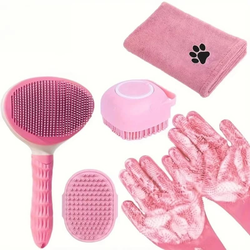 Premium Pet Bath Cleaning Grooming Set Silicone Washing Gloves Massage Brush Shampoo Scrubber for Dogs Cats