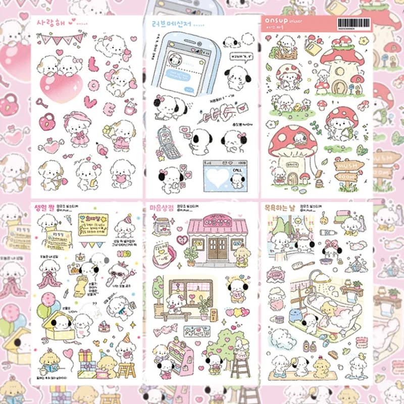 Simpatico cartone animato Bichon Dog Stickers Coreano Kawaii Animale Adesivo Conto a mano Ipad Planner Notebook Diario Adesivi decorativi fai da te