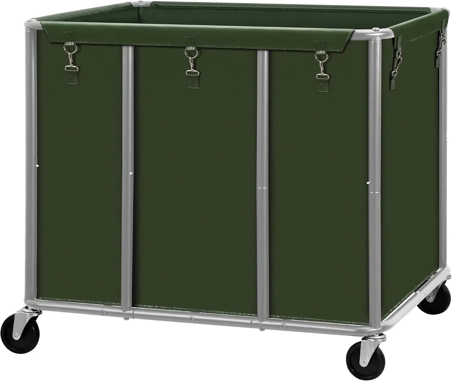 Commercial Laundry Cart With Lockable Wheels, Large 420L Industrial Rolling Laundry Hamper With Steel Frame, Removable Waterproof Tarpaulin Bag Heavy Duty Clothes Storage Cart, Green