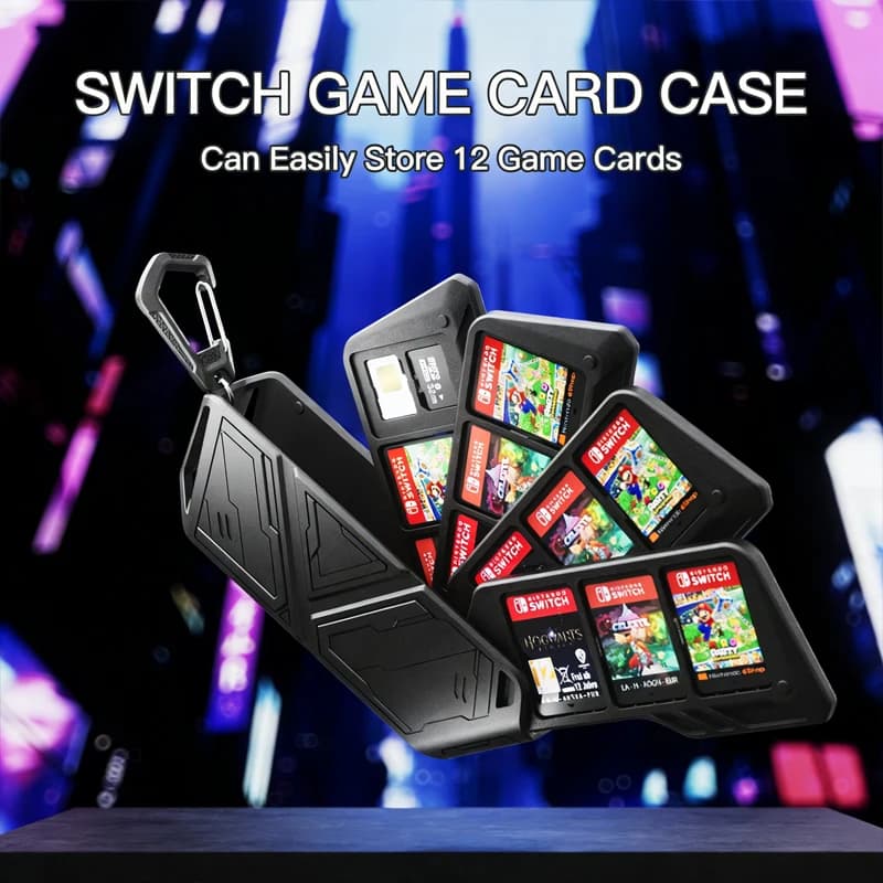 Custodia Protettiva Impermeabile e Antipolvere per Schede di Gioco Nintendo Switch 2 OLED Lite con 12 Slot e Gancio
