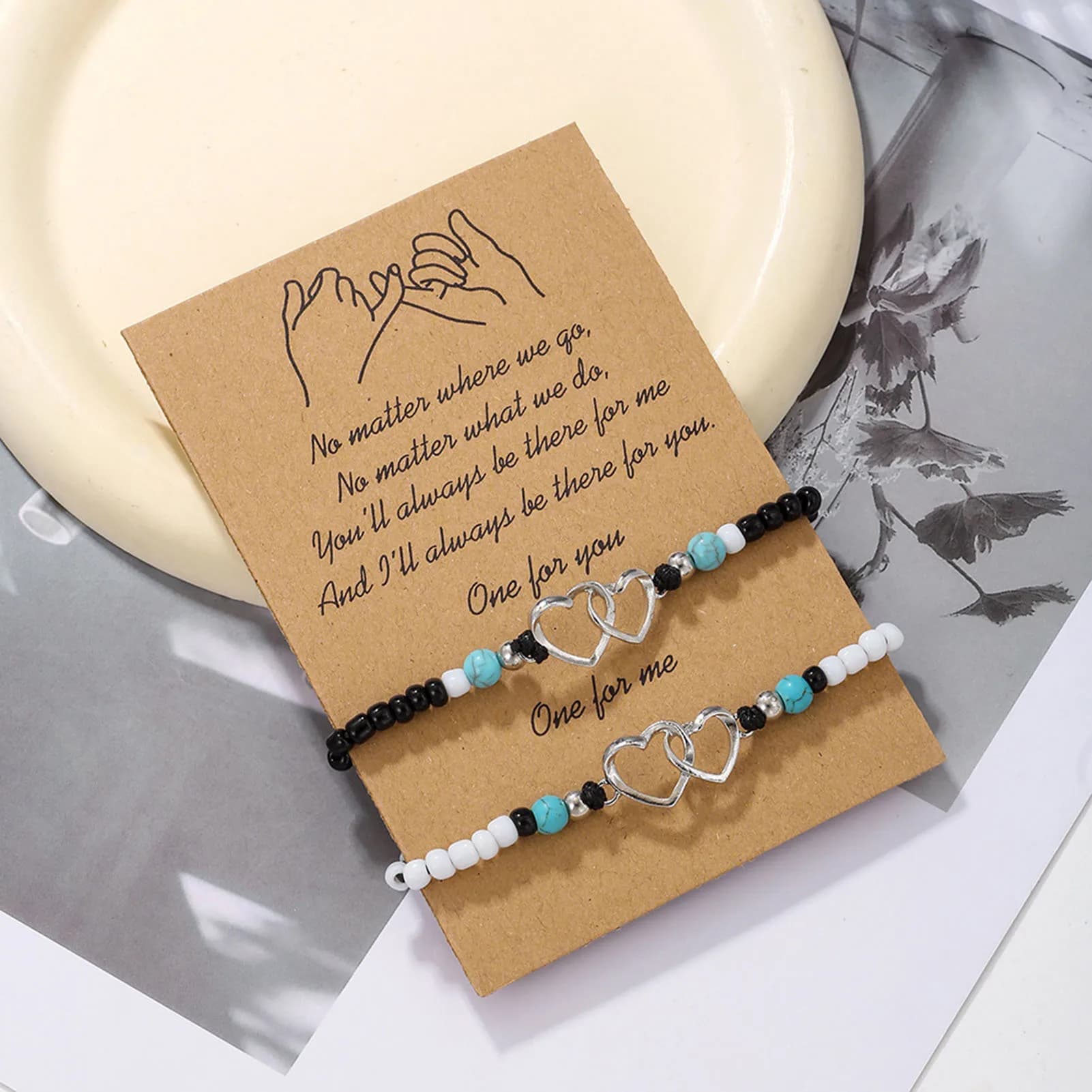 Braccialetti a Cuore Coordinati per Coppie, Bracciale con Perline a Cuore per Fidanzato, Fidanzata, Marito, Moglie