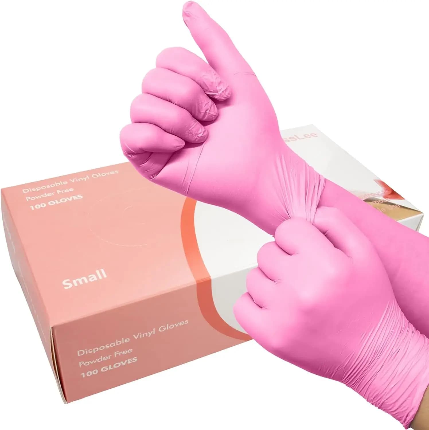 Confezione da 100 Guanti Monouso Rosa, Senza Lattice e Senza Polvere, per Uso Alimentare, Pulizie e Cucina, Taglia Piccola