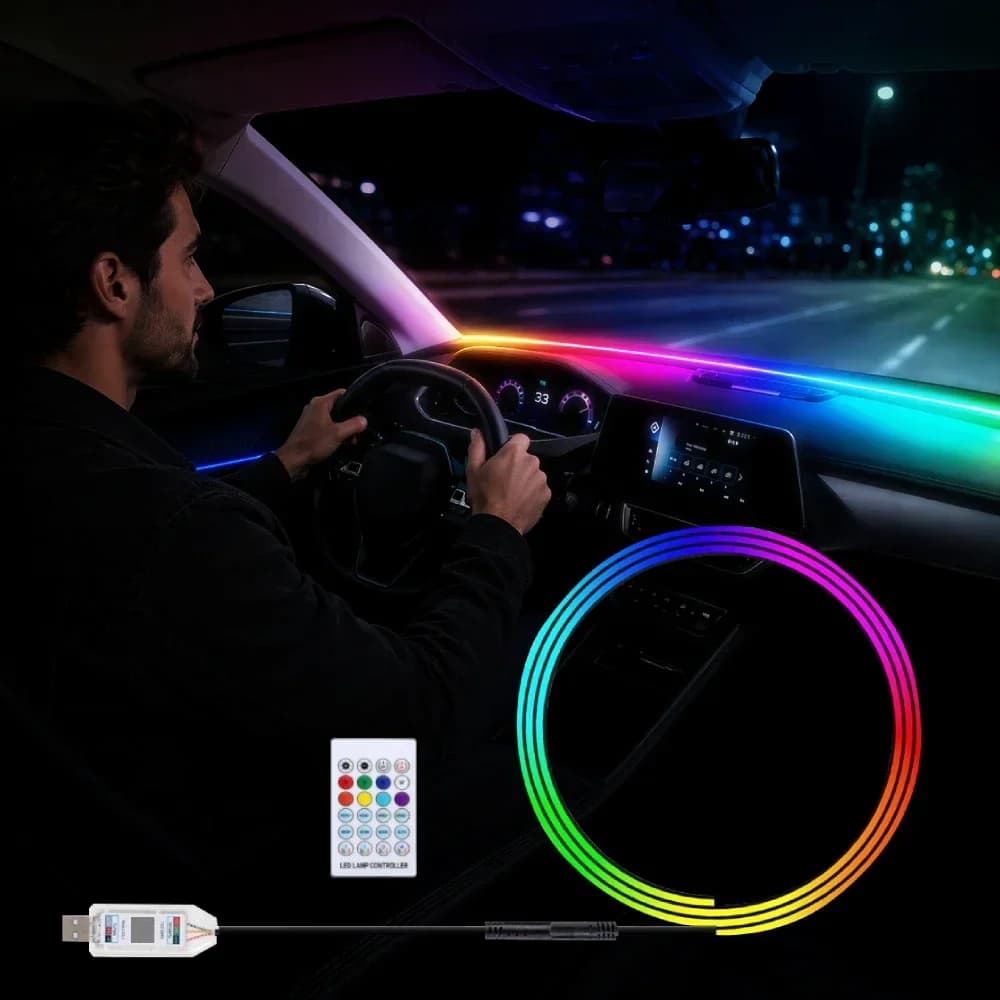 Striscia LED RGB da 59 pollici per parabrezza auto, con telecomando, sincronizzazione musicale tramite app, USB Plug and Play, guarnizione in gomma per sigillare i vani, adatta a SUV