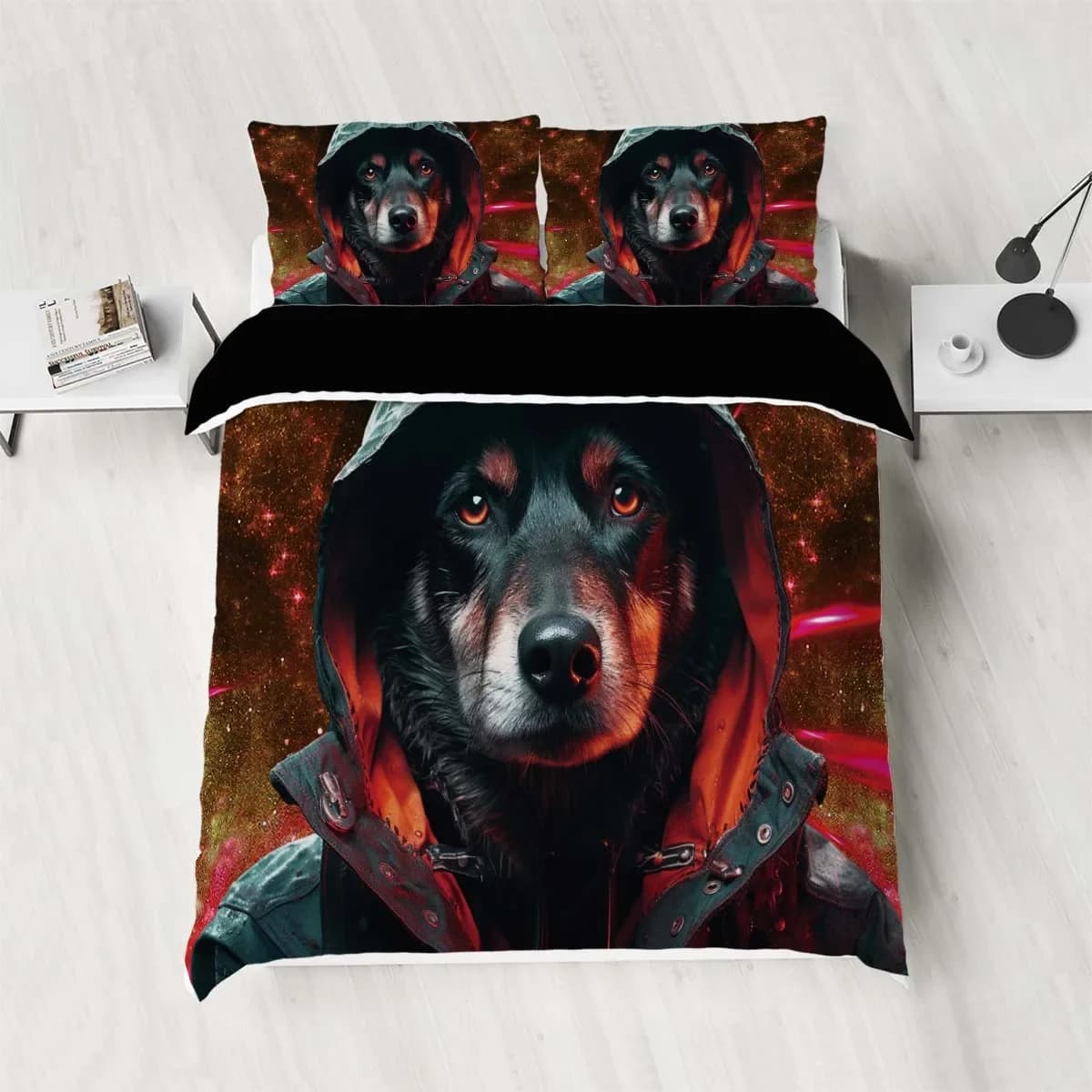 3 piece feather duvet cover set with dog print (1 duvet cover + 2 pillowcases, without soul) bedding set