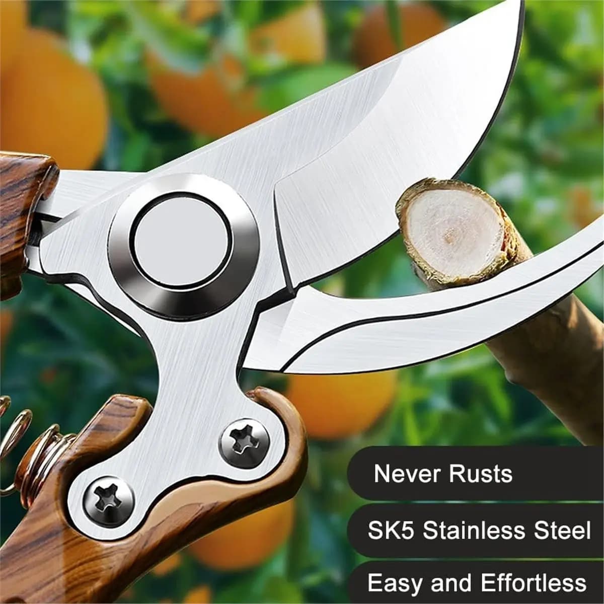 Garden Scissors, Potting Shears with Adjustable Lock for Polish, Gardening Manual Tools (Finishing Wood Effect)