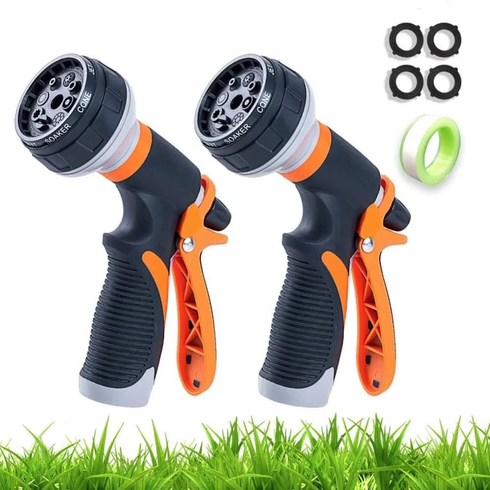 Garden pipe nozzle Pack of 2 spray gun for durable pipe spray nozzle for 8-way high pressure manual sprayer to irrigate lawn car washing