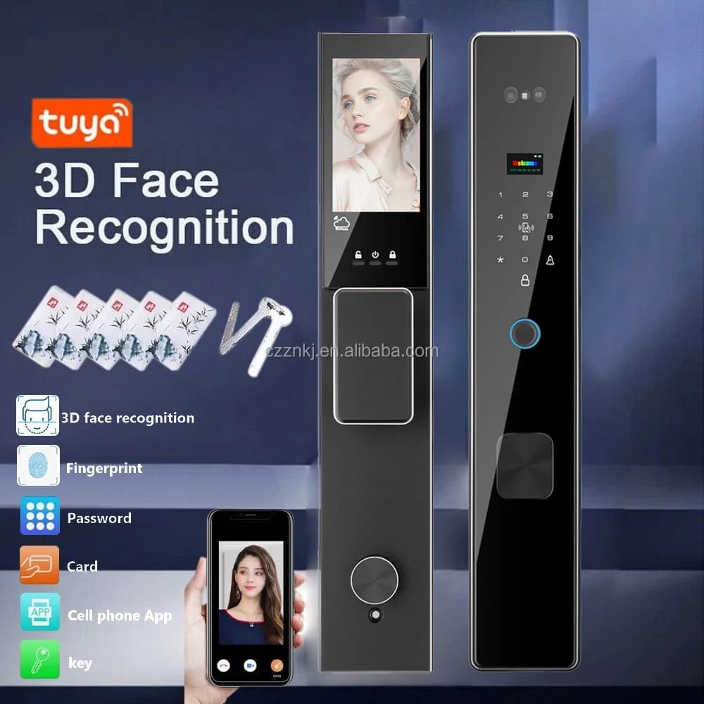 Face Recognition Aluminum Alloy Smart Door Lock Mortise Tuya WiFi Fingerprint Wood Door Digital Camera 200 Fingerprint Capacity