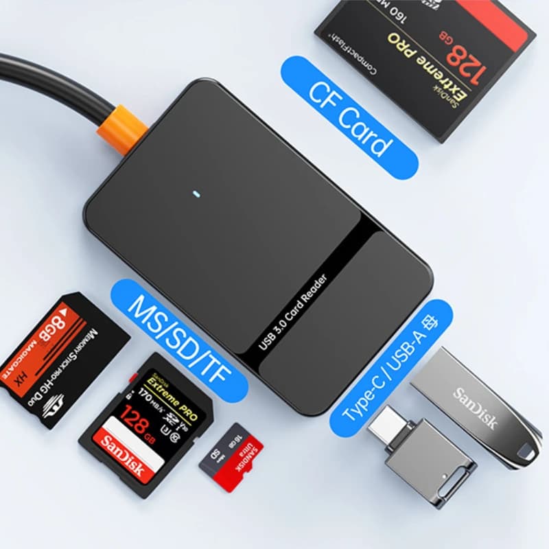 Lettore di schede USB 3.0 SD Micro SD TF CF MS U Disco Adattatore per schede Flash compatto per laptop Lettore di schede multiple Lettore di smart card 8 in 1