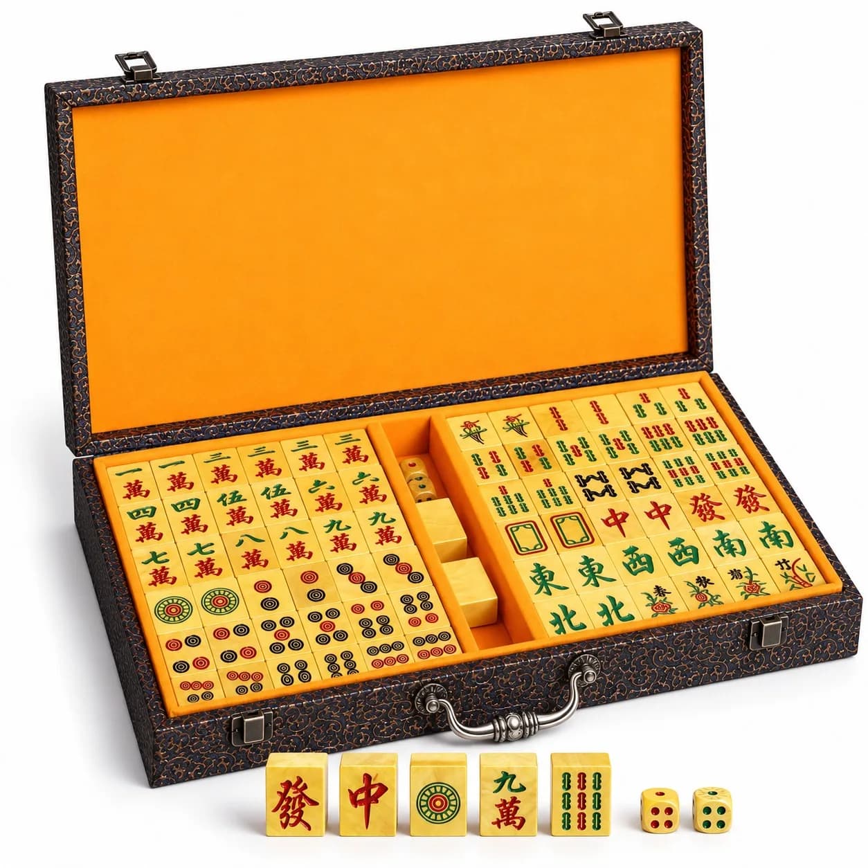 Luxury Golden Nanmu Wood Chinese Mahjong Set 144 Tiles 40mm Solid Wood Mahjong Tiles with Decorative Storage Box Traditional