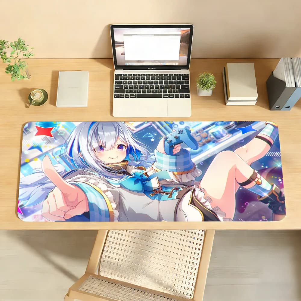 Anti-slip Gaming Desk Mat with Stitched Edges, Kawaii Anime Girl with Game Controller Design Large Mouse Pad for Home Office Use