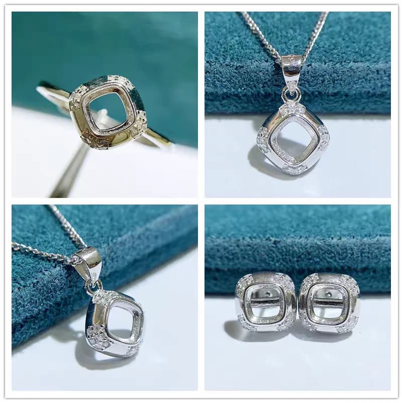 MeiBaPJ 5mm Square Stone Jewelry Set, Pendant Earrings, Ring, 3 Piece Dress, Women's Wedding Jewelry