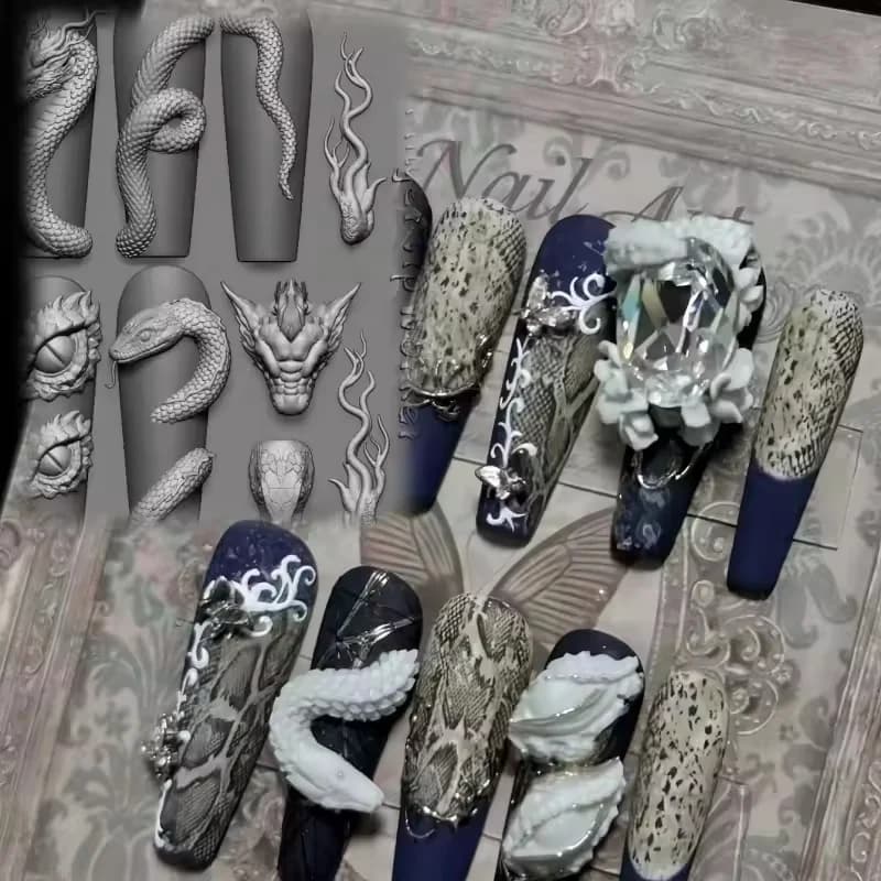 1Pc Delicate Silicone Nail Art Mold Snake Dragon Eye Dragon Head Creative Nail Decoration Original Transparent Nail Mold