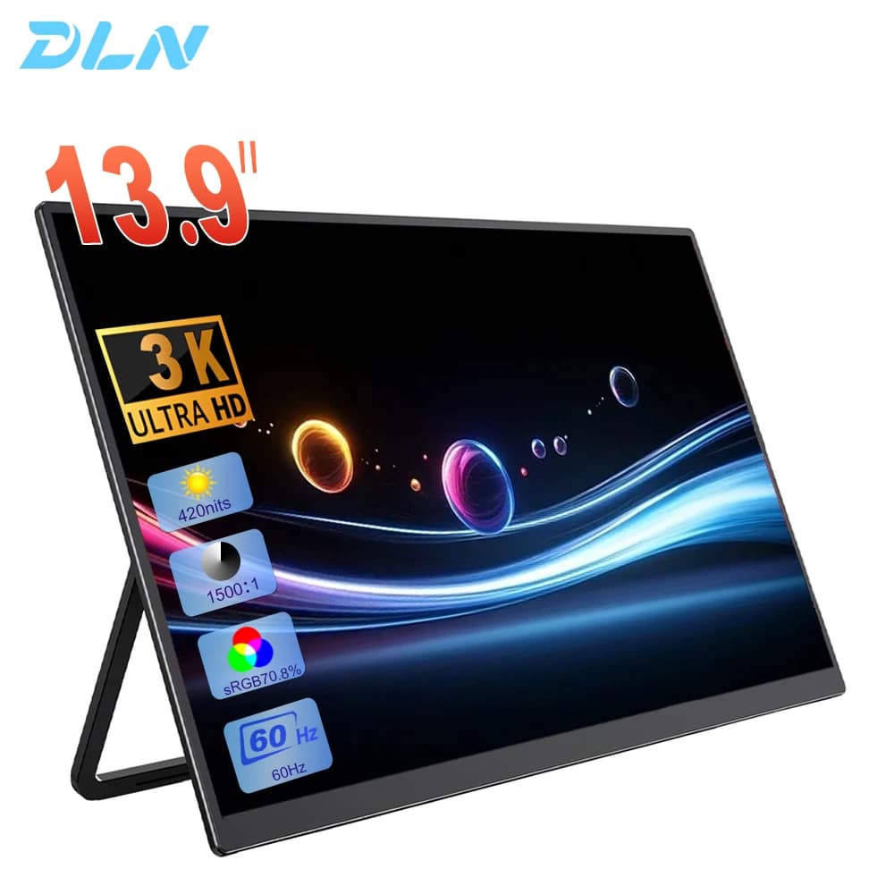 Monitor portatile DLN da 13,9 pollici 3K 2000P 70,80 sRGB 60Hz, estensore dello schermo per laptop con supporto, compatibile con Windows e Mac, per gaming.
