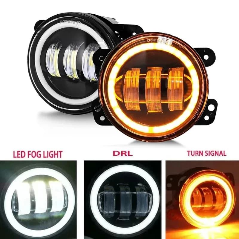 Fendinebbia a LED da 4 pollici 60W Halo bianco Anello DRL Ambra Indicatore di direzione 4 Fendinebbia per Jeep Wrangler JK TJ LJ Dodge Chrysler