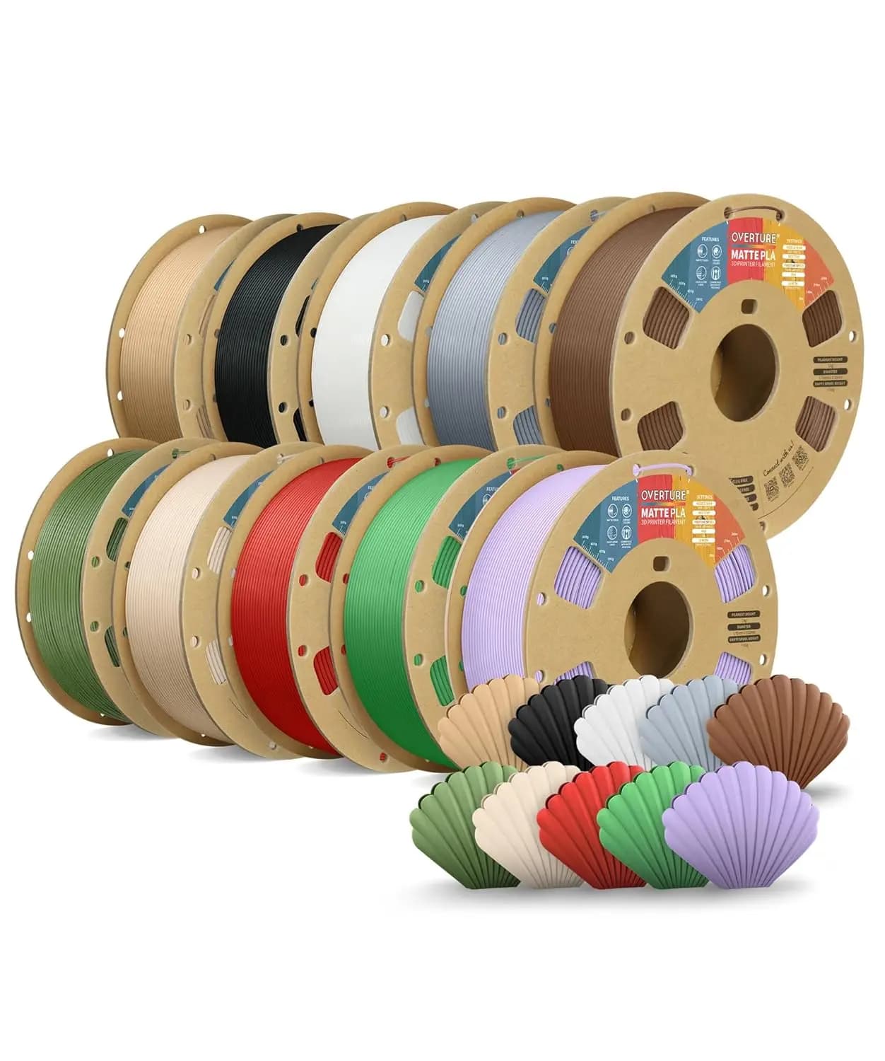 Filamento PLA Opaco per Stampante 3D, Confezione da 10KG, 1.75mm, Superficie Opaca e Bassa Deformazione, 10 Bobine da 1kg (2.2 lbs), Compatibile con la Maggior Parte delle Stampanti FDM