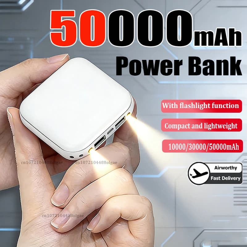 Mini Power Bank da 50000mAh, Caricabatterie Portatile con Schermo a Specchio LED, Powerbank Digitale con Display, Batteria Esterna per iPhone Xiaomi Huawei Samsung