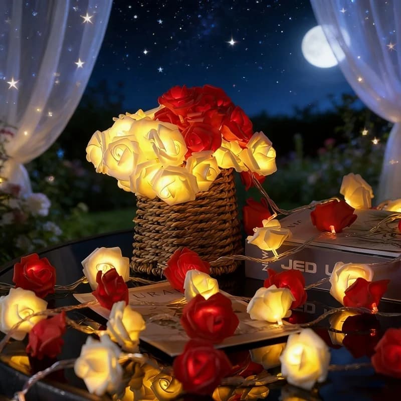Luci a Forma di Rosa con 20 LED, Funzionamento a Batteria, Luci Fatate per Natale, Festa della Mamma, Matrimoni, Ghirlande Decorative