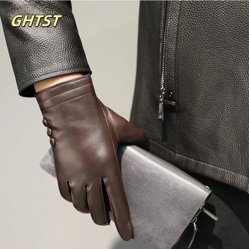 Guanti da moto da guida invernali da guida Guanti caldi in velluto di lusso leggero da uomo in vera pelle di pecora primaverile