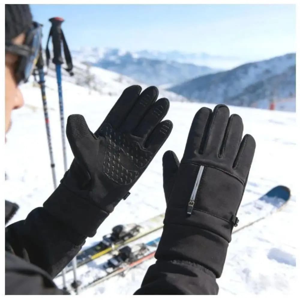 Polyester Winter Cycling Gloves Black M, L, XL Thermal Full Finger Gloves Wrist Zipper Medium-thick Zipper Winter Gloves Cycling