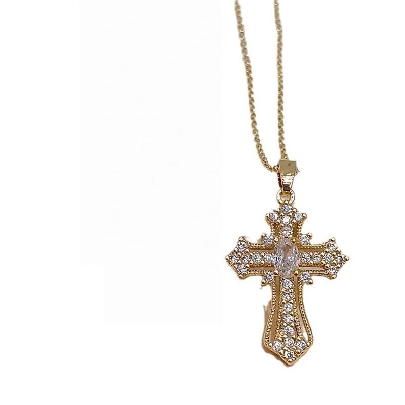 Collana con Ciondolo a Croce Color Oro, Elegante Gioiello Religioso per Uso Quotidiano e Feste