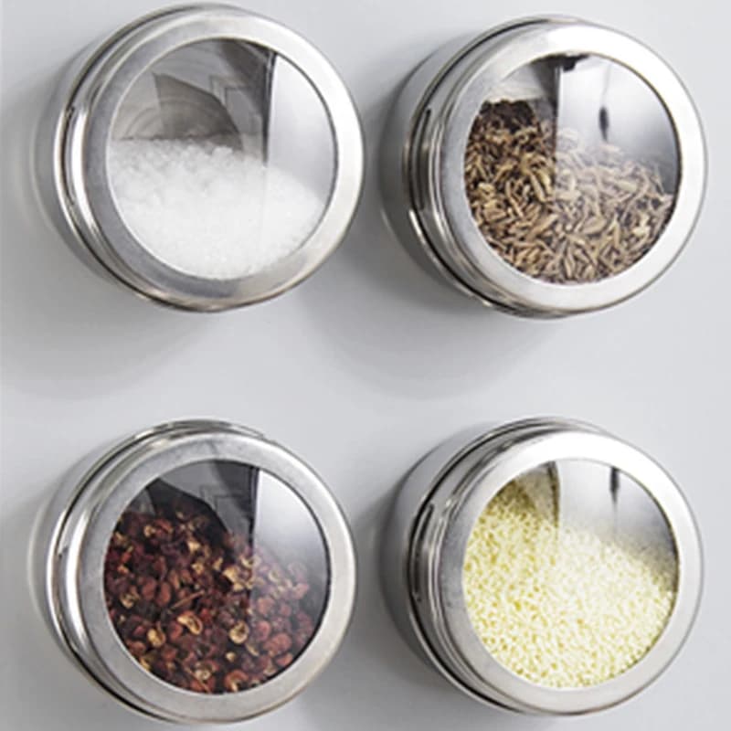 Vaso per spezie magnetico da 70ml scatola di immagazzinaggio per barbecue sigillata scatola per polvere set di serbatoi per condimento a parete in acciaio inossidabile con adesivi