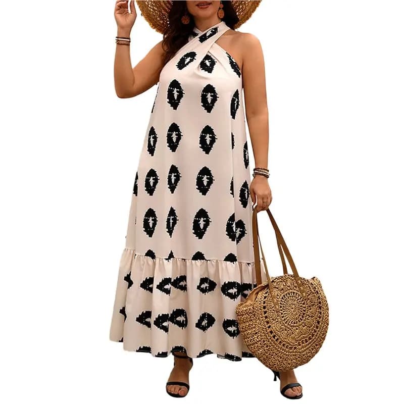 NEW-Women's Floral Strap Halter Sleeveless A Line Beach Maxi Long Dress