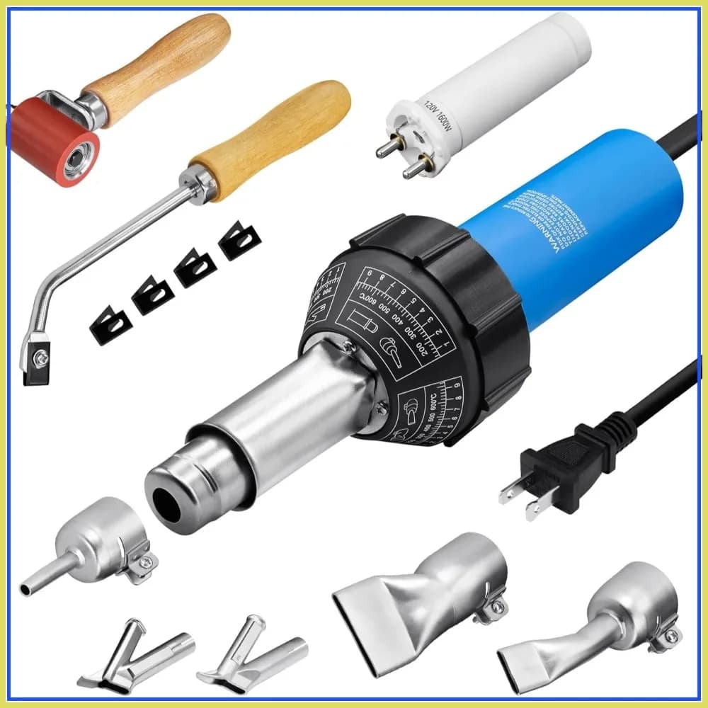 Kit Saldatore ad Aria Calda 1600W con Ugelli per Vinile PVC TPO Coperture, Pistola Termica Portatile 110V