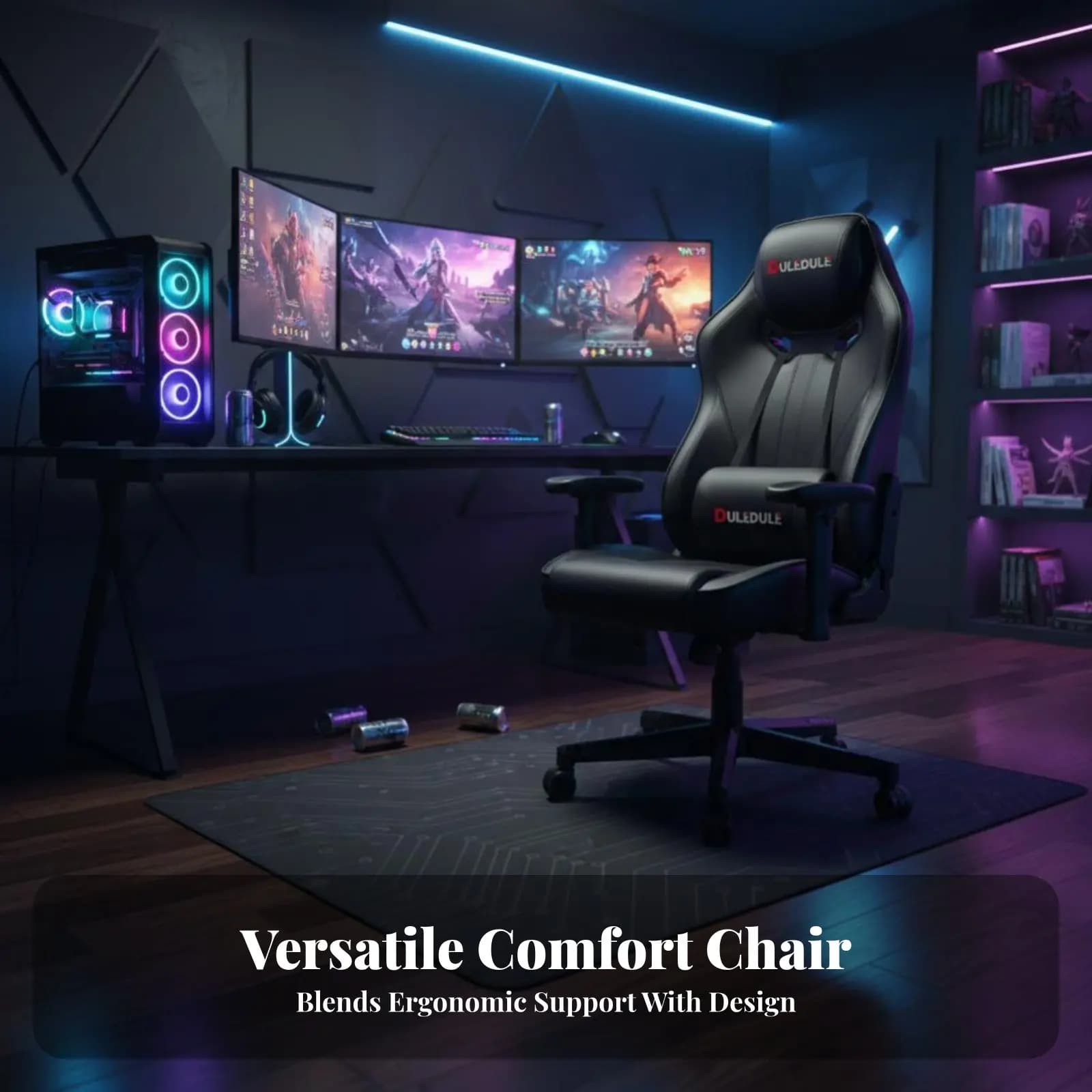 Sedia da Gaming Highspine con Design Ergonomico, Seduta Reclinabile per Computer, Cuscini di Supporto per Testa e Lombare per Giocatori