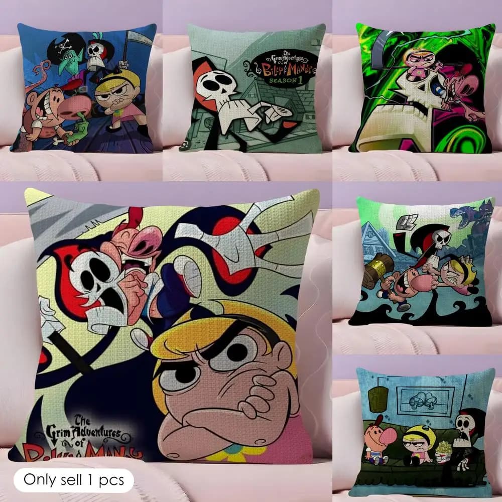 B-Billy & Mandy'sAdventure Fodera per cuscino in tessuto di lino con stampa fronte-retro, freschezza estiva, decorazione per la casa, regalo