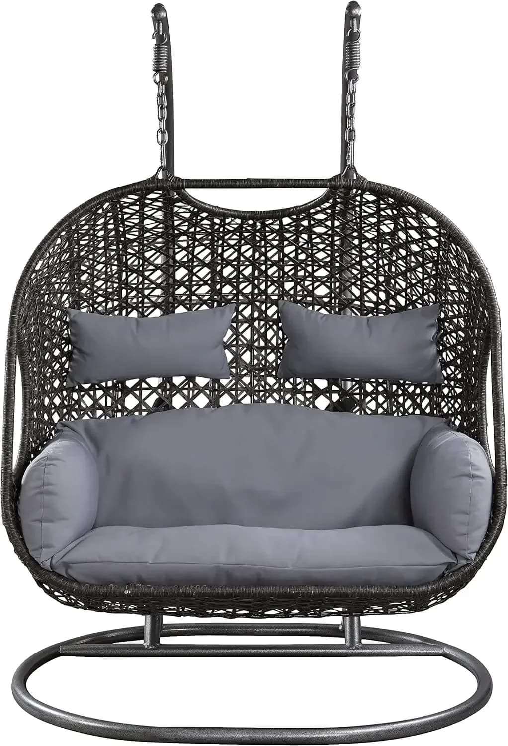 L L # Sedia doppia altalena sospesa per 2 persone, sedia X-Large in vimini rattan uovo con supporto e cuscino Cuscino resistente ai raggi UV con acciaio St