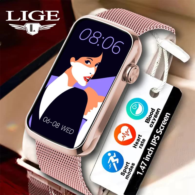 LIGE Nuovo 1.47 "HD Full Touch Screen Smart Watch Donna Uomo IP68 Impermeabile Sport Fitness Cardiofrequenzimetro Donna Smartwatch
