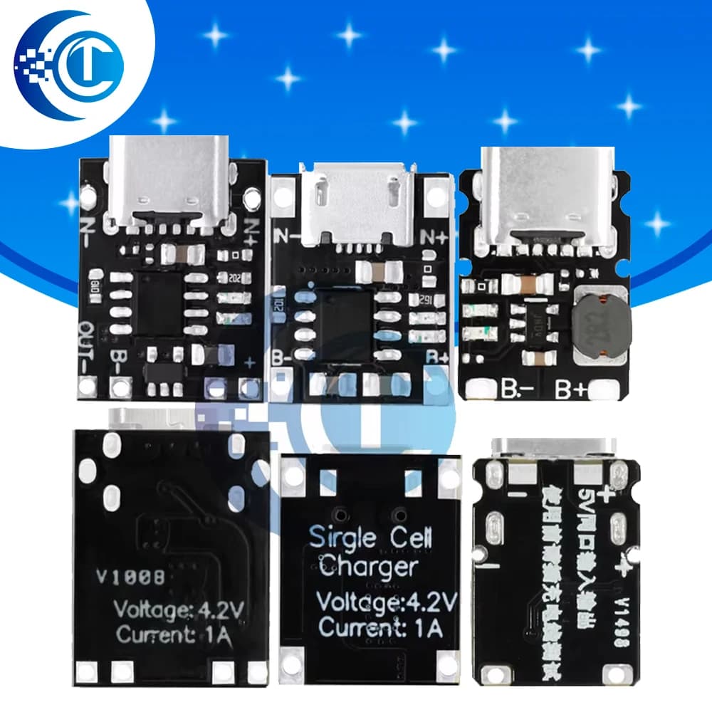 DIY Portable Power Bank Charger Module - Mini TP4056 1A Micro Type-C for 18650 Battery