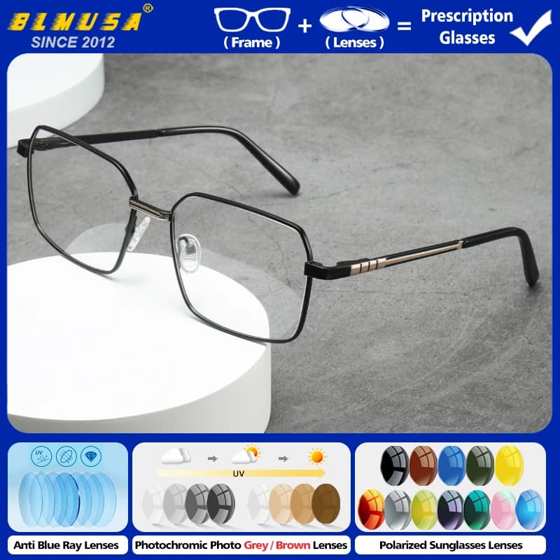 BLMUSA Fashion Simple Computer Glasses Blocking Blue Light Polygonal Myopia Guide Polarized Sunglasses With Prescription