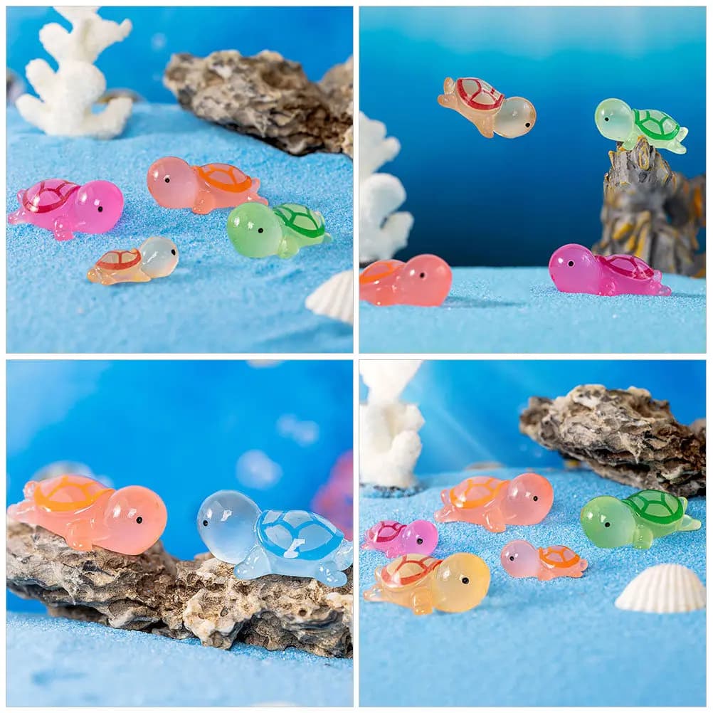 12 Pezzi di Tartarughe in Resina Luminose al Buio, Mini Sculture di Animali per Decorazione Casa, Ufficio, Giardino, Luci Notturne da Tavolo