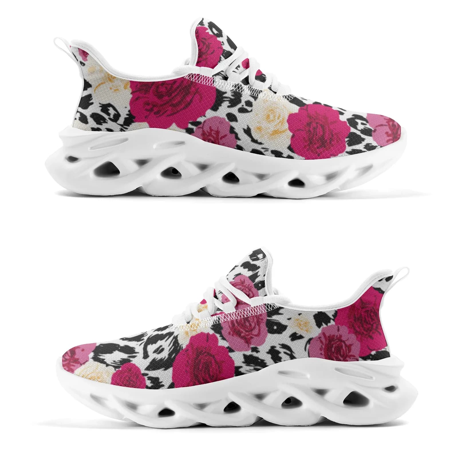 Sneakers casual con stampa leopardata e rose, ultraleggere in rete, per uomo e donna, scarpe sportive